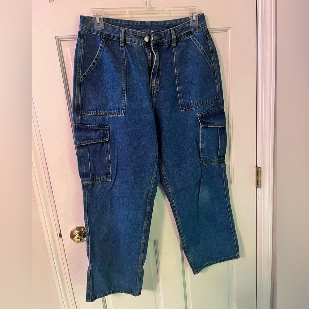 SHEIN Women’s High-rise Cargo Blue Jeans {PLUS SIZE}